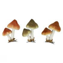 Artículo Setas decorativas con clip decoración otoñal flocadas surtidas 9cm 3ud