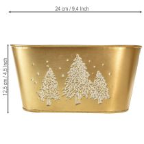 Artículo Bol ovalado decorativo con forma de árbol de Navidad, maceta, color dorado, 24 × 13 × 12,5 cm.