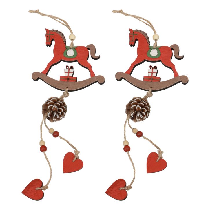 Caballo balancín decorativo, decoración colgante de madera, Navidad, rojo, 37cm, 2 uds.