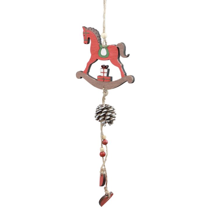 Caballo balancín decorativo, decoración colgante de madera, Navidad, rojo, 37cm, 2 uds.