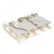 Artículo Trineo decorativo blanco plateado con cordón de campana L13cm 4 piezas