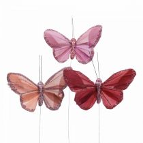 Deco mariposa en alambre pluma mariposa rosa 10×6cm 12pcs