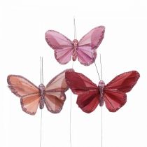 Artículo Deco mariposa en alambre pluma mariposa rosa 10×6cm 12pcs