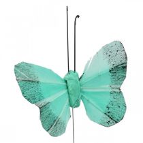 Deco mariposa en alambre verde, azul 5-6cm 24p