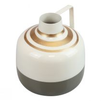 Artículo Encantador jarrón decorativo de metal con asa, estilo vintage, color crema/gris/dorado, Ø16 cm, H17 cm, para flores secas y plantas artificiales.