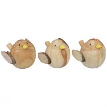 Artículo Pájaros decorativos pájaros de madera decoración de mesa primavera natural 7cm 3 piezas