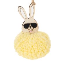 Artículo Adorno de conejito de Pascua para colgar, conejito esponjoso, amarillo, Ø7 cm, 6 piezas