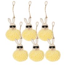 Artículo Adorno de conejito de Pascua para colgar, conejito esponjoso, amarillo, Ø7 cm, 6 piezas