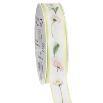 Artículo Cinta de regalo con estampado floral Bellis para manualidades y embalaje, 25 mm x 20 m