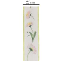 Artículo Cinta de regalo con estampado floral Bellis para manualidades y embalaje, 25 mm x 20 m