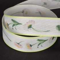 Artículo Cinta de regalo con estampado floral Bellis para manualidades y embalaje, 25 mm x 20 m