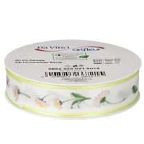Artículo Cinta de regalo con estampado floral Bellis para manualidades y embalaje, 25 mm x 20 m