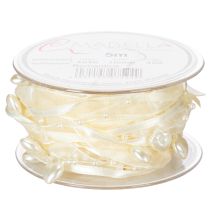 Artículo Cinta decorativa, color crema, corazones, perlas, decoración para bodas, 10 mm, 5 m