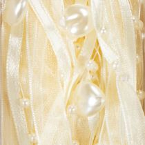 Artículo Cinta decorativa, color crema, corazones, perlas, decoración para bodas, 10 mm, 5 m