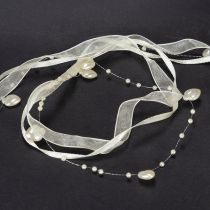 Artículo Cinta decorativa, color crema, corazones, perlas, decoración para bodas, 10 mm, 5 m