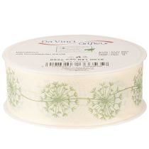 Artículo Cinta decorativa, cinta de regalo, diseño de diente de león, color crema, 40 mm, 15 m