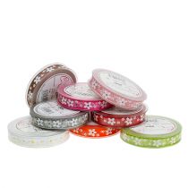 Cinta decorativa cinta de organza con motivo floral 15mm 20m