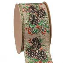 Artículo Cinta decorativa Conos navideños cinta ancha de regalo natural 60mm 10m