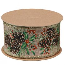 Artículo Cinta decorativa Conos navideños cinta ancha de regalo natural 60mm 10m