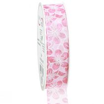 Artículo Cinta decorativa con flores cinta de regalo primavera rosa 25mm 20m