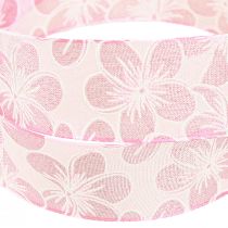 Artículo Cinta decorativa con flores cinta de regalo primavera rosa 25mm 20m