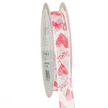 Artículo Cinta decorativa con corazones Love tela organza blanca roja 15mm 20m