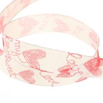 Artículo Cinta decorativa con corazones Love tela organza blanca roja 15mm 20m