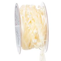 Artículo Cinta decorativa con perlas, color crema, 20 mm, 5 m