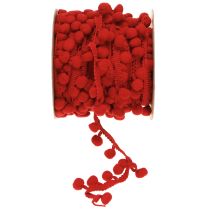 Artículo Cinta decorativa con pompones Cinta Pom Pom Roja 20mm 15m