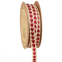 Artículo Cinta decorativa con corazones rojos cinta de regalo beige 10mm 15m