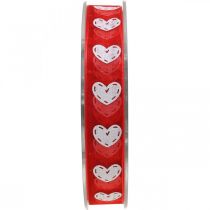 Artículo Corazones de cinta decorativa, decoración de boda, cinta Día de San Valentín rojo, blanco 15mm 20m