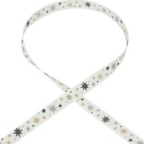 Artículo Cinta Cinta de regalo de Navidad estampado de estrellas blancas 15mm 20m