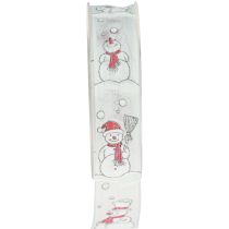 Artículo Cinta de regalo Navidad muñeco de nieve rojo blanco 25mm 15m