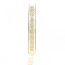 Cinta decorativa blanca cinta de regalo corazón oro brillo 10mm 20m