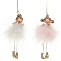 Artículo Figura decorativa ángel princesa decoración del árbol de Navidad blanco, rosa 12cm 2 piezas