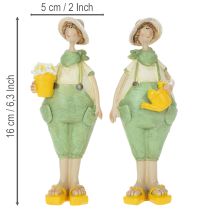Artículo Figuritas decorativas de jardineros, decoración de mesa, verano, verde/amarillo, 16,5 x 5,5 cm, 2 piezas
