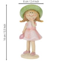 Artículo Figuritas decorativas de niñas con sombreros, rosa y verde, 6,5 x 5,5 x 14,5 cm, 2 unidades.