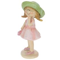 Artículo Figuritas decorativas de niñas con sombreros, rosa y verde, 6,5 x 5,5 x 14,5 cm, 2 unidades.