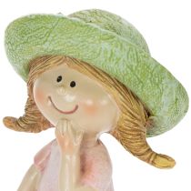 Artículo Figuritas decorativas de niñas con sombreros, rosa y verde, 6,5 x 5,5 x 14,5 cm, 2 unidades.