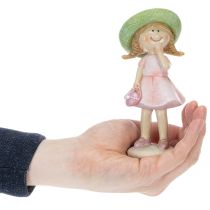 Artículo Figuritas decorativas de niñas con sombreros, rosa y verde, 6,5 x 5,5 x 14,5 cm, 2 unidades.