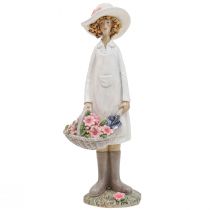 Artículo Figuras decorativas jardinero decoración mujer con flores blanco rosa Al. 21 cm