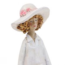 Artículo Figuras decorativas jardinera, mujer decorativa con flores, blanco rosa, H21cm