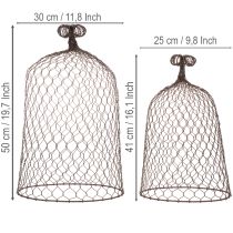 Artículo Campana decorativa de metal, ayuda para trepar, cubierta de alambre, marrón, acabado óxido, H50/41cm Ø30/25cm, juego de 2