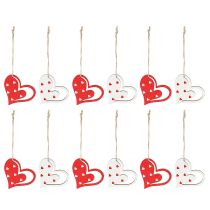Artículo Percha decorativa decoración de corazón para el Día de la Madre rojo blanco 7,5cm 12 piezas