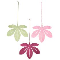 Artículo Percha decorativa madera hojas de otoño rosa violeta verde 12x10cm 12 piezas