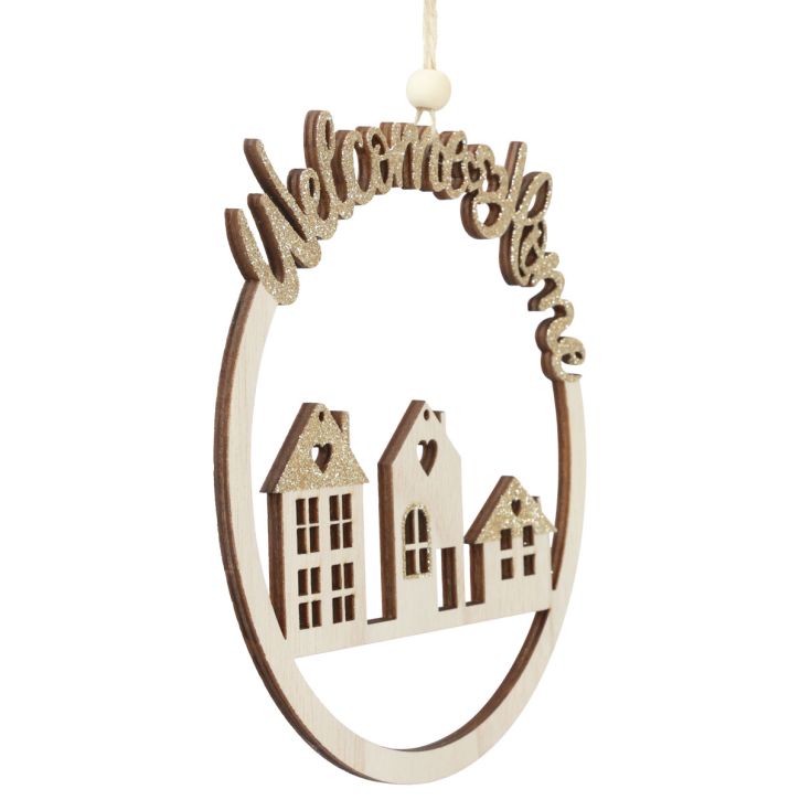Percha decorativa madera brillo dorado Welcome Home Ø16,5cm 6ud
