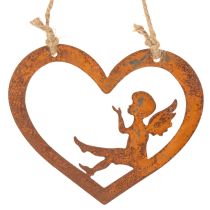 Artículo Adornos colgantes decorativos de metal, acabado oxidado, diseño de ángel en forma de corazón, Ø15 cm, 6 piezas
