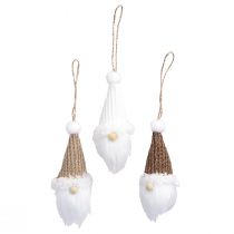 Artículo Percha decorativa gnomo navideño blanco marrón Al. 11 cm 3 piezas