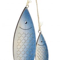Artículo Colgador decorativo pez escamas blancas y azules 11,5/20cm juego de 2