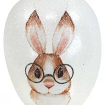 Deco percha vidrio deco huevos conejo con gafas brillo 5x8cm 6pcs
